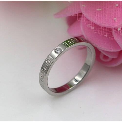 Cheap forever love letter Diamond Rose gold ring three diamond English titanium steel ring
