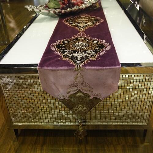 European ornate classical velvet embroidery Velvet embroidery table runner,Plant flowers tablecloth