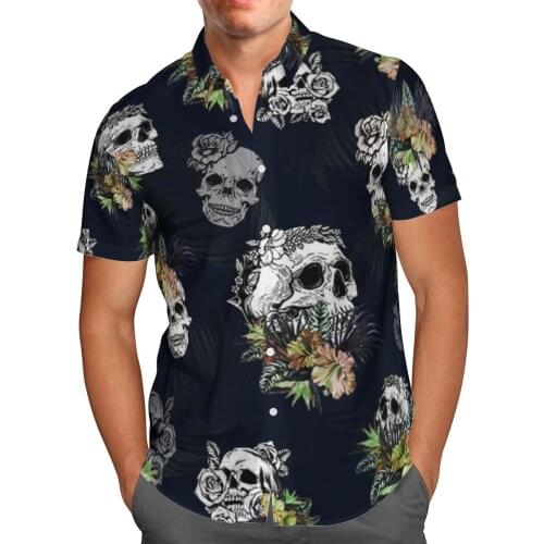 Breathable Black Skull 3D Print Summer Hawaiian Shirts Short Sleeve Button Casual Beach Aloha Shirt Plus Size 5XL Chemise Homme