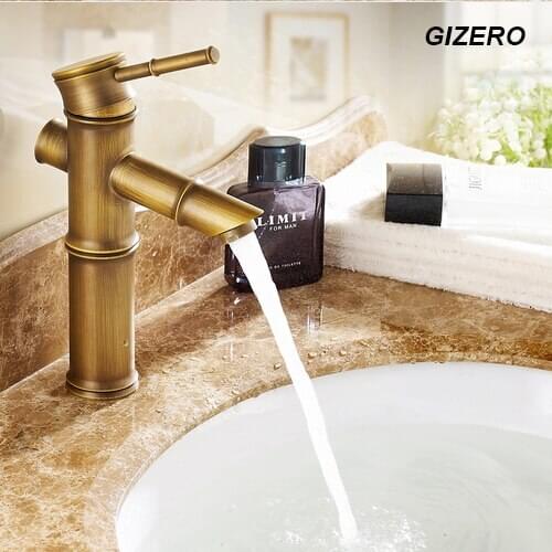 Artistic Bamboo Design Vintage Faucet Bathroom Antique Finish Copper Sink Mixer Deck Mounted hot and cold water ZR136