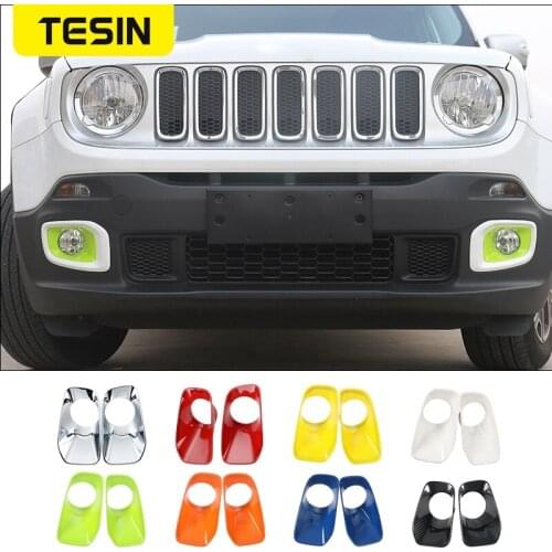 TESIN ABS Car Exterior Front Fog Light Lamp Decoration Cover Bezel Ring Stickers Trim For Jeep Renegade 2016-2018 Car Styling