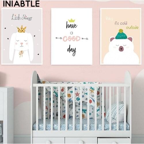 Rabbit Bunny Bear princess poster Print Nursery Wall Art Good Day Canvas Painting Child Picture Nordic Kids Baby Room Decortion