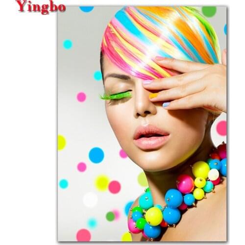 Colorful hair makeup beauty diy diamond painting full diamond embroidery mosaic Modern Art Wall Pictures For Living Room Decor
