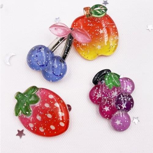 Kawaii Resin Glitter Colorful 3D Rainbow Big Fruits Flatback Rhinestone Applique Ornament Home Figurines Craft DIY Scrapbook