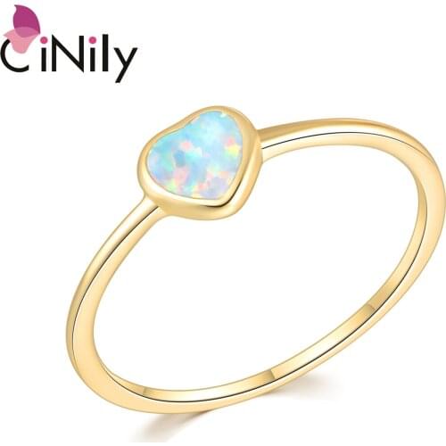 CiNily White Fire Opal Yellow Gold Plated Heart-Shaped Rings for Women Hot Sale Fashion Jewelry Unique Party OJ9672