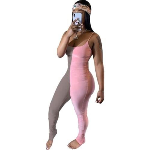 Stacked Leggings Pants Patchwork Casual Jumpsuits for Women 2020 Bodycon Sexy Romper Women Clothes Workout Sport Summer Jumpsuit