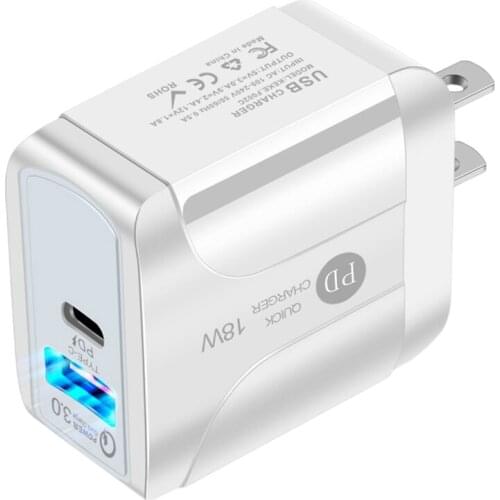 Hot USB C Wall Fast Charger 18W PD/USB Type C Power Adapter 2 Port QC3.0 Folding Plug for iPhone 12