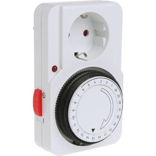 24 Hour Mechanical Electrical Plug Program Timer Power Switch Socket Energy Saver EU Plug White Color ABS 1800W 230V