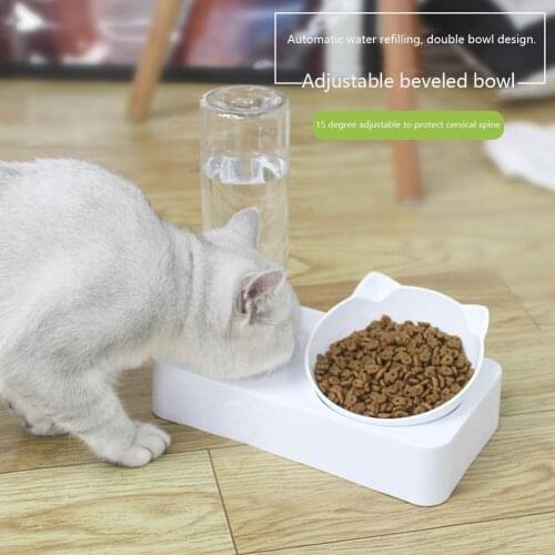 Cat Bowl Dog Water Feeder Lovely Rotating Adjustable Pet Water Plate Feeder Pet Supplies Neck Protection Feeding Plate Dog Bowl