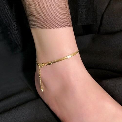 Trendy Simple Gold Color Stainless Steel Snake Chain Women Anklets Female Fashion Summer Ankle Bracelet Beach Foot Chain Jewelry