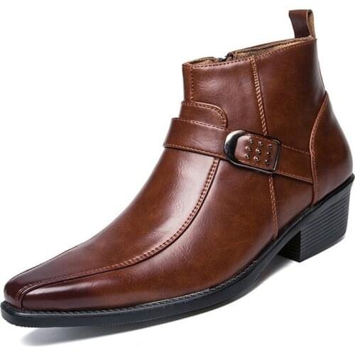 Mens Dress Ankle Zip Leather Boots 2021 Autumn British Retro Men Motorcycle Boots Casual Shoes Black Buckle Zapatillas