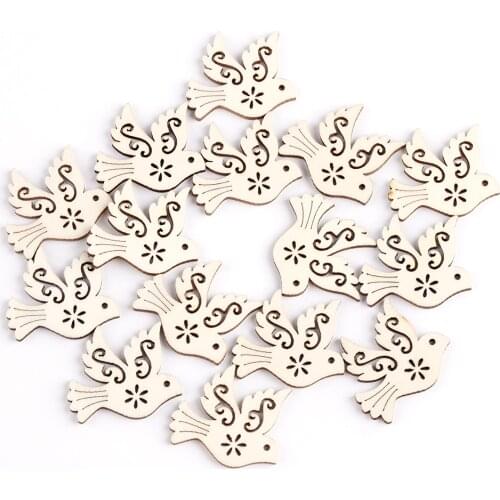 20pcs Unfinished Peace Pigeon Wooden Pieces Scrapbooking Natural Wood Embellishment Handcrafts Card Making Bird Decora