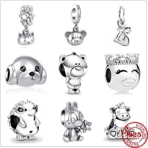 New 925 Sterling Silver Unicorn Prince Poodle Footprint Hedgehog pendant DIY fine beads Fit Original Pandora Charm Bracelet