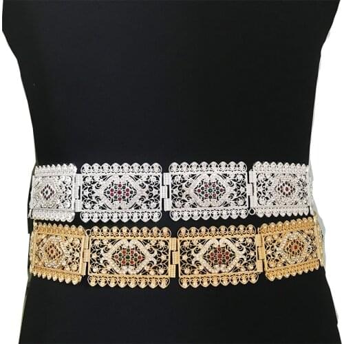 Luxury Moroccan zinc alloy women metal belt Muslim ethnic accessories body chain shimmering gold wedding dress waist chain jewel