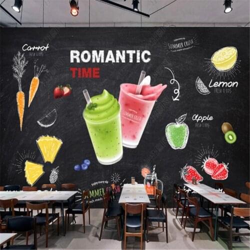 Hand Painted Blackboard Wallpapers Industrial Decoration Beverage Juice Cold Drink Shop Mural Background Wall Paper Home Decor