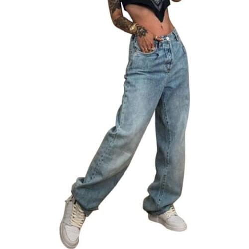Blue Straight Jeans Women Summer 2021 Fashion All-match High Waist Baggy Jeans Woman Casual Loose Wide Leg Denim Pants