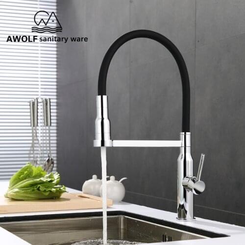 Spring Kitchen Faucet Black Single Handle Swivel 360 Degree Pull Down Kitchen Spout Vessel Sink Faucet Water Mixer Tap SD1014