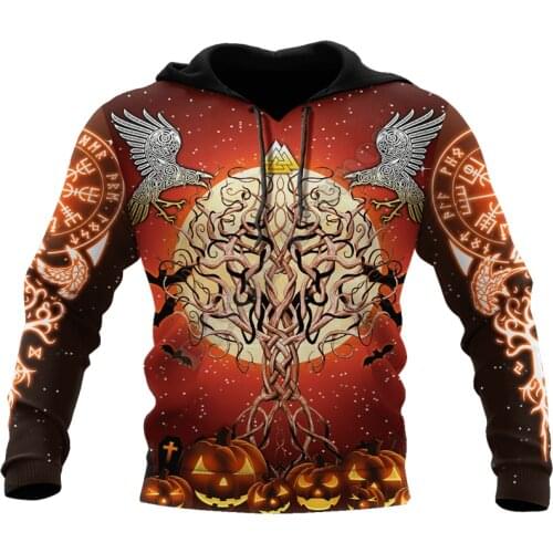Viking Halloween Tree Of Life with Raven 3D Printed Sweatshirt zipper hoodies women For men Pullover Cosplay Costumes