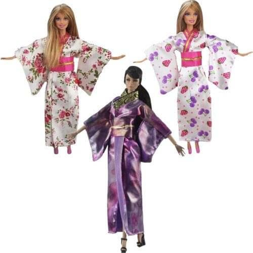 Colorful Japanese Robe Traditional Kimono Princess Doll Dress For Barbie Doll Clothes Long Yukata Costume 1/6 BJD Accessory Toy