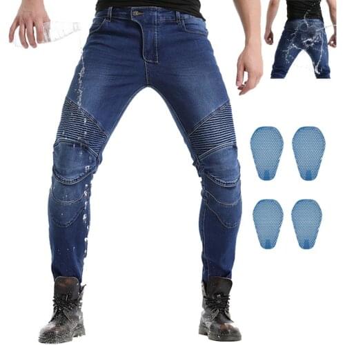 Waterproof Men Motorcycle Riding Jeans With 4 X CE Armor Silica Gel Honeycomb Knee Hip Protective Pads Motocross Racing Pants