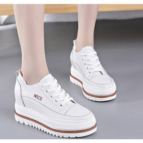 2019 New Arrival Leather Popular White Sneakers High Bottom Platform Lace Up Concise Style Woman Vulcanized Shoes R5-51