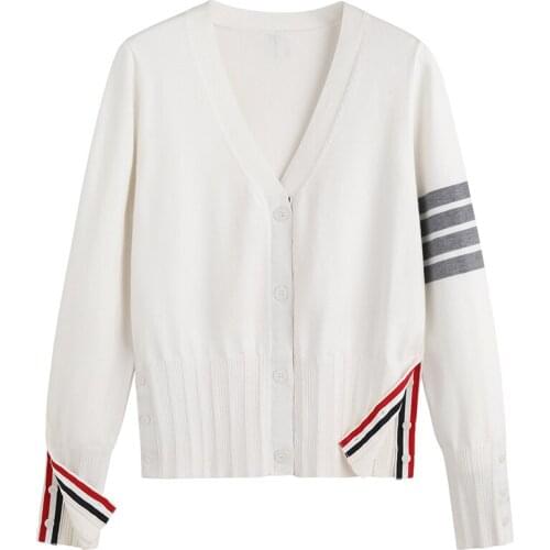 2021 Womens Loose Cardigan Double Pocket Design Knitted Cardigan Womens Sweater Coat Autumn Winter V-neck Long-sleeved Jacket