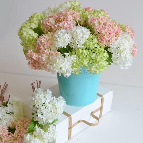 24pcs/lot Mini White Artificial Hydrangea Home Decorations Fake Flowers Silk Hydrangea For Bridal Bouquet Table centerpiecesC