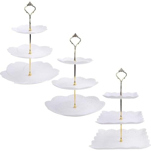 3 Pack 3 Tiers White Cupcake Stand Dessert Plates Stand Tiered Serving Trays for Wedding Birthday Family Party