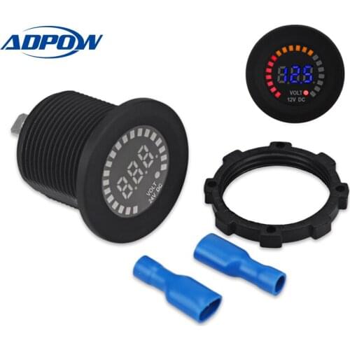 ADPOW Led Digital Car Motorcycle Voltmeter Panel 12v 24v Waterproof Volt Meter Gauge Monitor Panel Boat Marine Truck