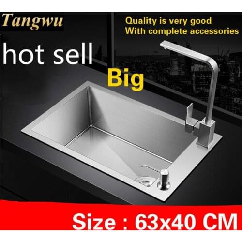Free shipping Apartment kitchen manual sink single trough do the dishes food grade 304 stainless steel hot sell 63x40 CM