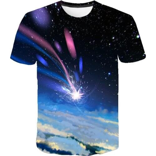 Childrens T-Shirt 2021 Summer New Fashion Casual Loose Streetwear Starry Sky Cartoon Pattern Short-Sleeve Round-Neck Kids Tops