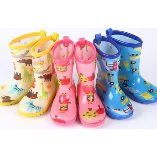 Kids Rainwear Rain Boots Cartoon Design Pink Yellow Blue