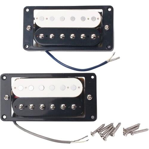 2 Pieces Neck Bridge Electric Guitars Humbucker Pickups with Frame Screws Set, Black White