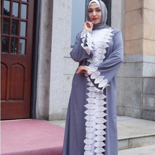 Europe And Middle East Leaves Lace Cardigan Womens Robe With Belt Without Turban Muslim Womens Home Comfort Robe Abaya
