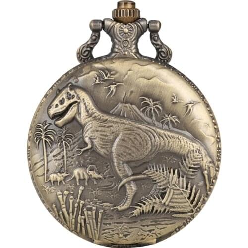 Jurassic World 3D Dinosaur Forest Quartz Pocket Watch Necklace Wild Protected Animals Dinosaur Necklace Pendant Souvenir Gifts