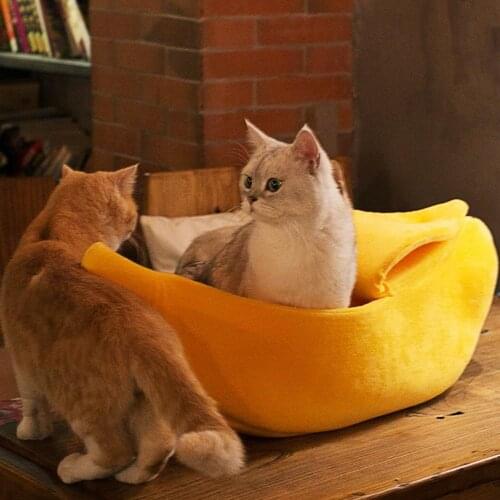 Banana Cat Bed House Cozy Cute Banana Puppy Cushion Kennel Warm Portable Pet Basket Supplies Mat Beds for Cats & Kittens