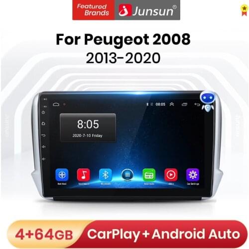 Junsun V1 Pro 4G Android 10.0 4G+64G Car Radio Multimedia Player For For PEUGEOT 2008 2013 - 2020 GPS Navigation no 2din dvd