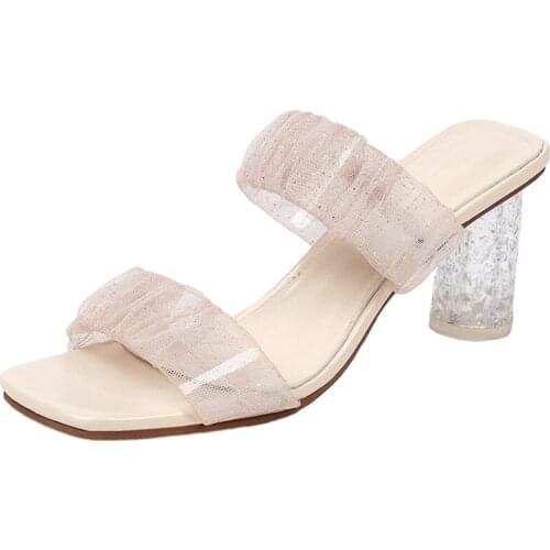 Clear Heels Slippers Women Sandals Summer Shoes Woman Lace High Pumps Wedding Jelly Buty Damskie Sexy Round Heels