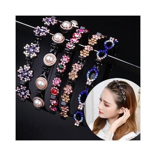 High Quality Luxury Imitation Pearl Rhinestone Braider Hair Clip Burst Pin Hair Hoop Multi-storey Weave Head Hoop Styling Tool