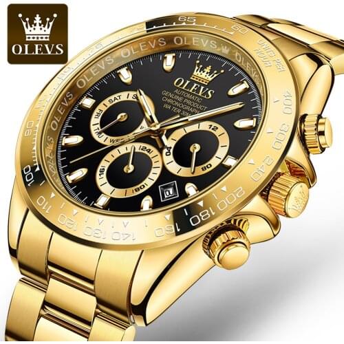 OLEVS Top Brand Mens Automatic Mechanical Watches Waterproof Stainless Steel Strap Scratchproof Business Wristwatch Chronograph