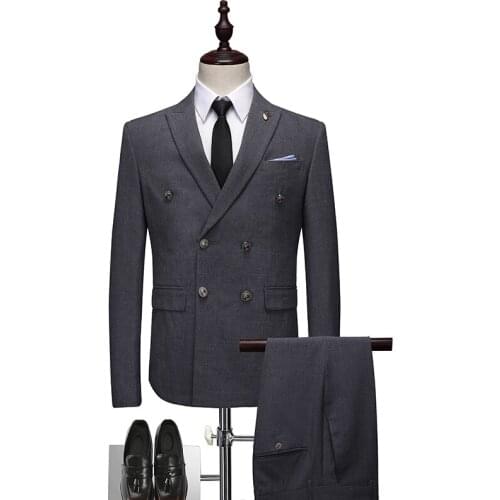 Jacket + Vest + Pants ) High-end Brand Luxury Dark Lattice Business Mens Slim Suit Groom Wedding Dress Tuxedo Banquet Clubme