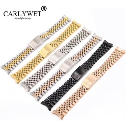 CARLYWET 13 17 19 20 22mm Wholesale Hollow Curved End Solid Screw Links Replacement Watch Band Strap Old Style Jubilee Dayjust