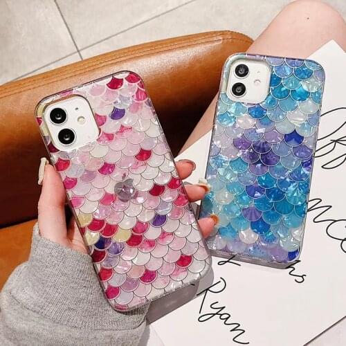 High Quality shell Shiny fish scales Soft silicon phone case for iphone 12 Pro Max 11 Pro Max Girl Gift Summer cool Back Cover