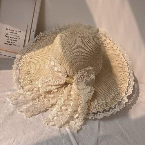 Princess Lolita Straw Hat Lace Butterfly Festival Soft Sister Hat Female Sunscreen Sun Protection French Wedding Hat Bride Hat