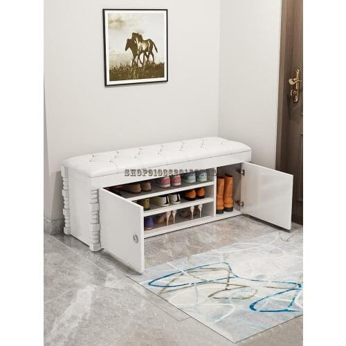 Solid Wood Shoe Changing Stool Creative Soft Bag Cushion At The Door