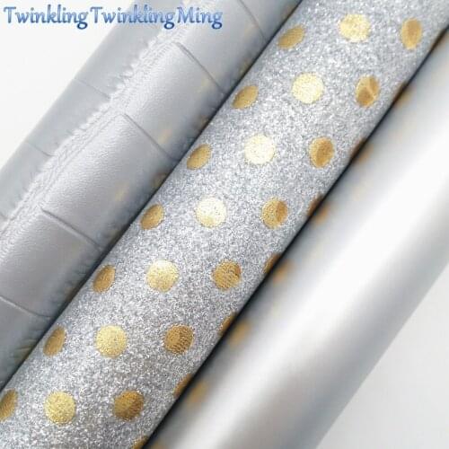 Silver Glitter Fabric, Croco Faux Leather Fabric, Synthetic Leather Fabric Sheets For Bow A4 8"x11" Twinkling Ming XM347