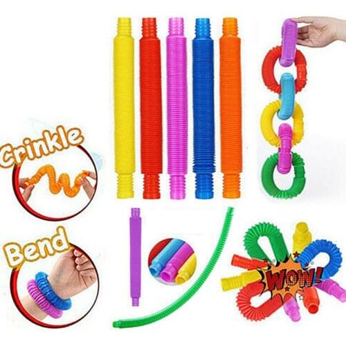 6Pcs Auditory Feedback Pipe Toys Tactile Stimulation Stretch Pipe Flexible Tube Toys Soft Safe Material Sensory Pop Tube Toys