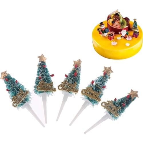 5pcs Merry Christmas Cake Toppers Xmas Tree Cupcake Picks Kids Birthday Decor