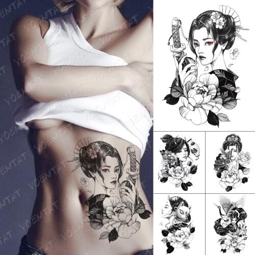 Waterproof Temporary Tattoo Sticker Japanese Prajna Geisha Flash Tattoos Crane Peony Warrior Body Art Arm Fake Tatoo Women Men