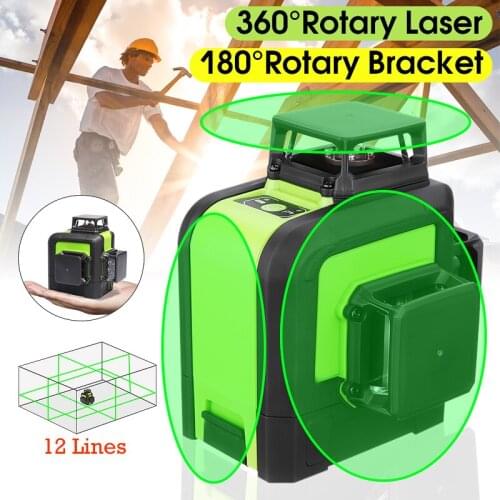 Green Laser Level 12 Lines Self Leveling Outdoor 180 degrees Rotary Cross Measure Tool